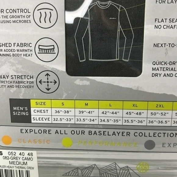 NEW Eddie Bauer Performance Series Gray Camo Heavyweight Warmth Crewneck SM & MD - Picture 7 of 8